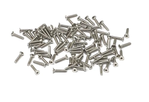 iexcell 100 Pcs M2 x 10mm Thread Pitch 0.4 mm Stainless Steel 304 Hex Socket Flat Head Cap Screws Bolts Kit - size: M2 x 10mm