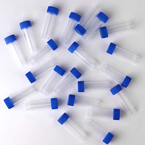 5ml Plastic Test Tubes Screw Caps Small Bottle Vial Storage Vial Storage Container for Lab-50pcs - color: Blue
