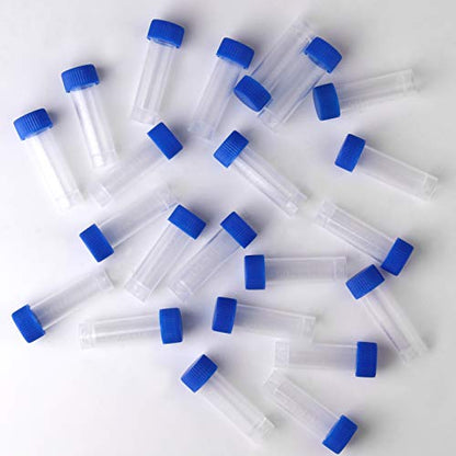 5ml Plastic Test Tubes Screw Caps Small Bottle Vial Storage Vial Storage Container for Lab-50pcs - color: Blue