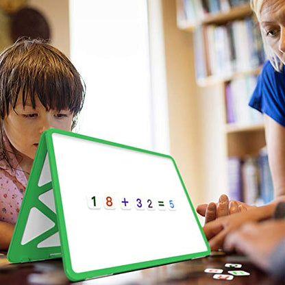 Small Dry Erase White Board with Stand, Double Sided Dry Erase Board for Kids, Foldable Small White Board Portable Mini Whiteboard with Lines & Holder for Home School Office - color: Green