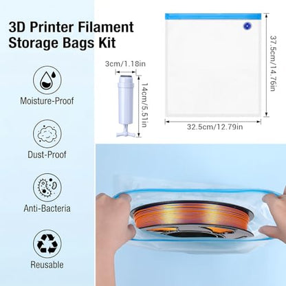 20PCS Filament Storage Bags, 37 x 32CM 3D Printer Vacuum Storage Bag with Hand Pump, 3D Filament Storage Vacuum Sealed Bags for Keeping Dry