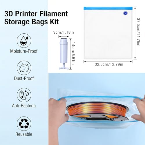 20PCS Filament Storage Bags, 37 x 32CM 3D Printer Vacuum Storage Bag with Hand Pump, 3D Filament Storage Vacuum Sealed Bags for Keeping Dry