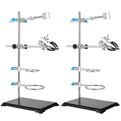 PINGEUI 2 PCS 16 Inch Lab Stand Set, Laboratory Stand Support, Lab Stand and Clamp Set with 4 Retort Rings, 2 Flask Clamp, 2 Burette Clamp for Lab, Scientific Glassware, Labware