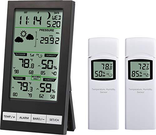 Ambient Weather WS-2700-X2-AC Advanced Wireless Weather Station - color: B&W Display + AC Adapter, size: Console + 2 Sensors