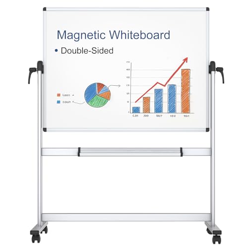 VIZ-PRO Double-Sided Magnetic Mobile Whiteboard, 48" x 36" - size: 48"W x 36"H