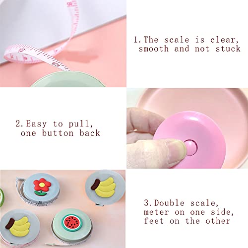 ELANE Tape Measure Package Includes 9 Cartoon Cute Pocket Tape Measure Retractable Mini Tape Measures for Body, Sewing, Cutting, Weight Loss Measurement - color: Colorful