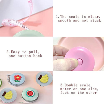 ELANE Tape Measure Package Includes 9 Cartoon Cute Pocket Tape Measure Retractable Mini Tape Measures for Body, Sewing, Cutting, Weight Loss Measurement - color: Colorful