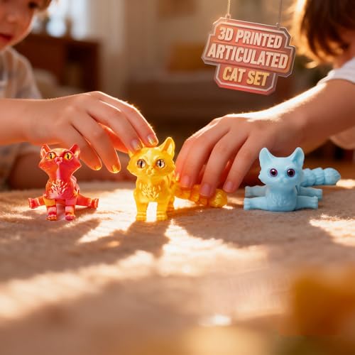 9 Pcs 3D Printed Cat Collection with Moving Joints, 3D Printed Kitty Figurines Bulk, Kawaii Cat Miniature Desk Toys, Small Animal Toys for Easter Egg Fillers, Flexible Fidget Toys for Kids - color: 9pcs Cat