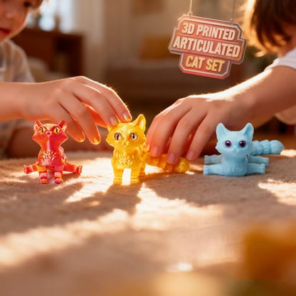 9 Pcs 3D Printed Cat Collection with Moving Joints, 3D Printed Kitty Figurines Bulk, Kawaii Cat Miniature Desk Toys, Small Animal Toys for Easter Egg Fillers, Flexible Fidget Toys for Kids - color: 9pcs Cat