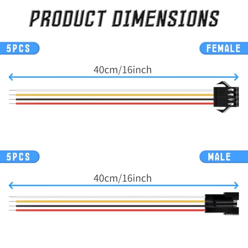 5 Set 4 Pins Male Female Flat Ribbon Cables, 40cm / 16" - size: 4Pin