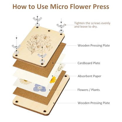 MeRGBWLife Mini Flower Press Kit, Pocket Size Plant Press for Small Flowers, Leaves and Herbs, Portable Wooden Press for Travel, DIY Crafts and Beginners - size: 3.7"x2.5"