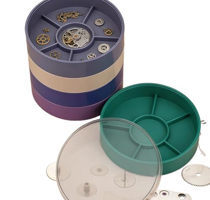 Watch Parts Storage Box, 5 Layer Watch Parts Box Container, Colorful Watch Repair Parts Organizer, Round Plastic Watch Repair Tools Tray Holder for Movement Screw Component