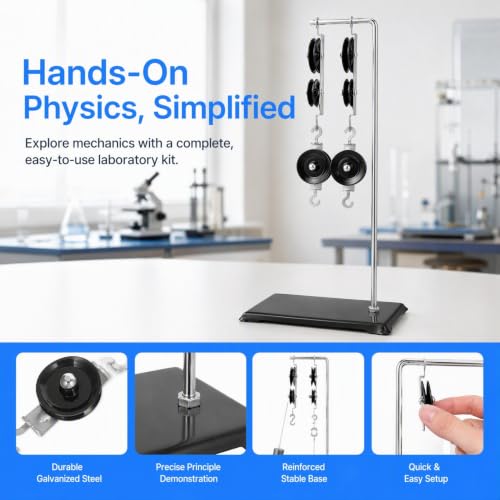 Housoutil Pulley Block Set Physics Lab Science Kit Experiments, 13.4 Inch Physics Experiment Kit, Block and Tackle Pulley System for Science Project, Educational Laboratory Mechanics Equipment