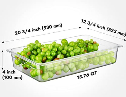 CURTA 6-Pack Full Size 4" Deep NSF Polycarbonate Food Pans | Dishwasher & Freezer Safe Clear Container for Prep Tables, Buffet, Salad Bar, Commercial & Home Kitchen - color: Full Size, size: 4" Deep