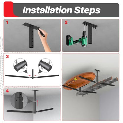 Ceiling Kayak Storage Rack for Garage, Heavy-Duty Overhead Kayak Hanger - size: Double (2pc )