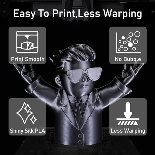 Silk Black PLA Satin Shiny 3D Printer Filament, 1.75mm Diameter 1kg Spool 2.2lbs for FDM 3D Printers - color: Black