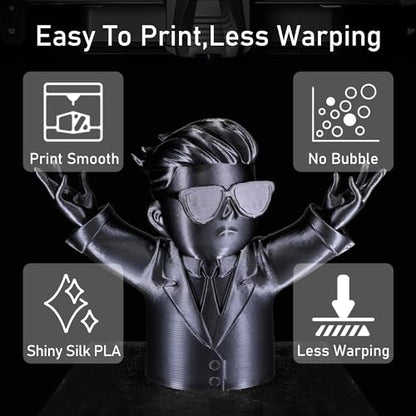 Silk Black PLA Satin Shiny 3D Printer Filament, 1.75mm Diameter 1kg Spool 2.2lbs for FDM 3D Printers - color: Black
