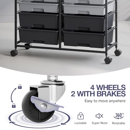 TOOLF 12 Drawers Rolling Storage Cart with Wooden Top for Classroom,Grey - color: Grey