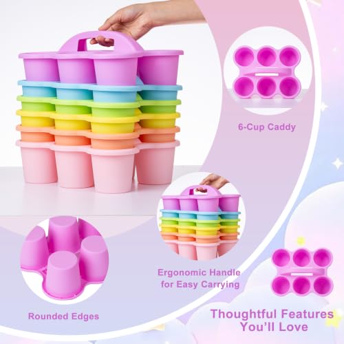 6 Pack Stackable Classroom Caddy with Handle, Pastel Multicolor - color: pastel-colored