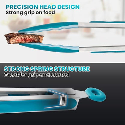 12-Inch Kitchen Tongs for Cooking with Silicone Tip,Turquoise - color: 12"-Turquoise