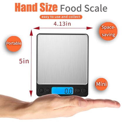 Digital Food Kitchen Scale Upgraded, YONCON 3000g/0.1g High Accuracy Mini Pocket Scale Measures in Grams and oz for Cooking, Baking, Jewelry, Tare Function,2 Trays, LCD Display (Batteries Included)