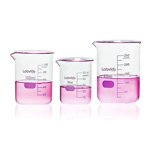 Upgrated 3 Size Low Form Beaker Set, 50ml 100ml 250ml, 3.3 Boro Glass Beakers with Printed Graduation, LVA017 - style: 3 Sizes: 50/100/250ml,each 1pc