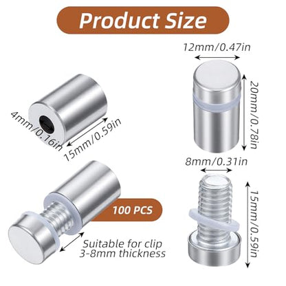 100PCS 1/2 x 3/4 Inch Stainless Steel Standoff Screws, Metal Standoff Pin Wall Sign Mounting Hardware for Hanging Picture Frame, Acrylic, Glass, Advertising Fixing Nail - color: 100pcs