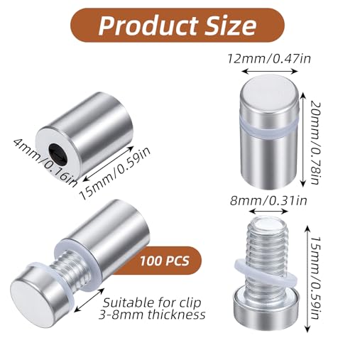 100PCS 1/2 x 3/4 Inch Stainless Steel Standoff Screws, Metal Standoff Pin Wall Sign Mounting Hardware for Hanging Picture Frame, Acrylic, Glass, Advertising Fixing Nail - color: 100pcs