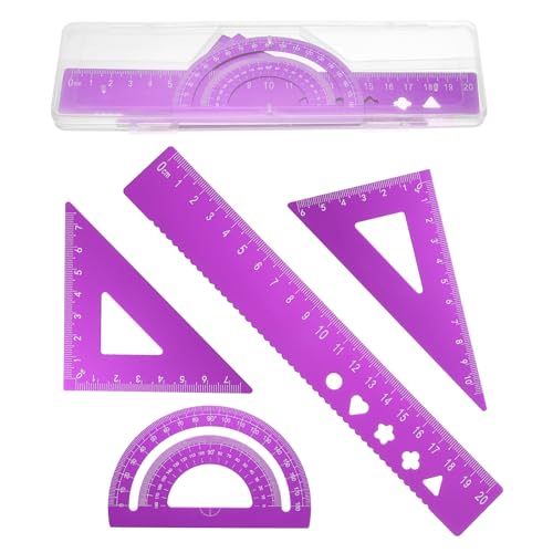 PATIKIL 4Pcs Geometry Drafting Tool, Aluminum Alloy Geometry Kit Math Tool - color: Purple, size: 20cm