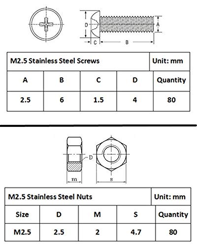 320Pcs M2.5 Male-Female Brass Spacer Standoff & Stainless Steel Screw Nut Assortment Kit