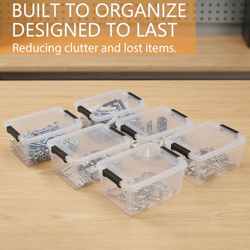 6 Pack Toolbox Organizer, Clear Plastic Screw Bins for Garage, Stackable Hardware Storage with Latching Lids, Mini Tool Box Containers for Nails, Bolts, Anchors, Fasteners, Craft Parts
