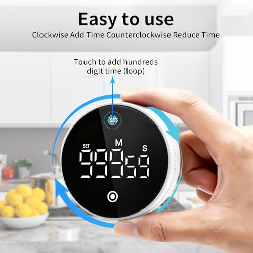 Digital Kitchen Timer, Magnetic Visual Countdown Countup Timer with Large LED Display, Adjustable Volume, Easy for Seniors and Kids, for Cooking, Classroom, Fitness, Study (2 * White) - color: 2 * White