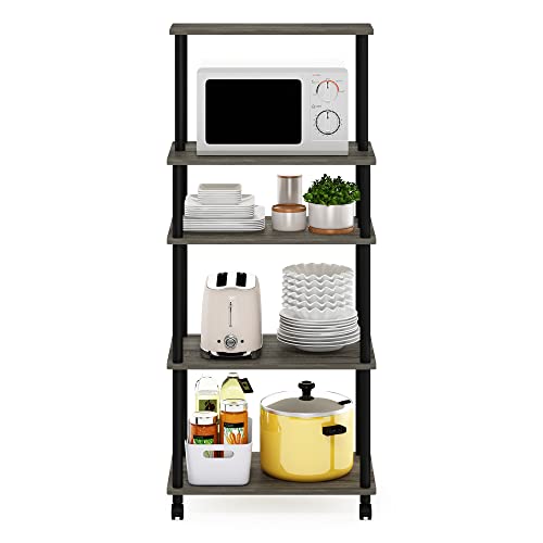 Furinno Turn-N-Tube 5-Tier Toolless Kitchen Storage Cart with Lockable Wheels, French Oak Grey/Black - color: French Oak Grey/Black, size: 5-Tier
