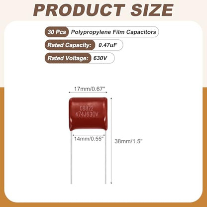 MECCANIXITY 30 Pcs Metallized Polypropylene Film Capacitors 474J 0.47UF - size: 474J 0.47UF