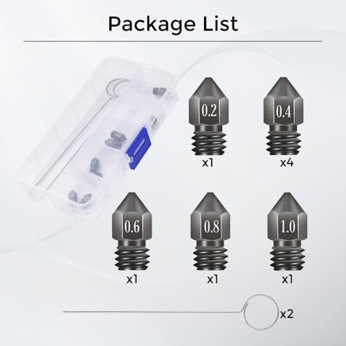 8Pcs 3D Printer Upgraded Hardened Steel MK8 Nozzles w/DIY Tool Storage Box - size: 0.2/0.4/0.6/0.8/1.0mm(Ender-3 series)