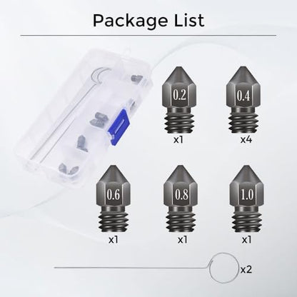 8Pcs 3D Printer Upgraded Hardened Steel MK8 Nozzles w/DIY Tool Storage Box - size: 0.2/0.4/0.6/0.8/1.0mm(Ender-3 series)