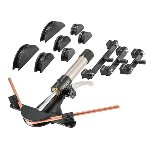 VEVOR Hydraulic Tubing Bender Kit, 1/4 to 7/8 Inch, Copper Tube Pipe Bender, HVAC Bending Tool Set, 90° Bend, with 7 Aluminium Alloy Dies, for HVAC Air Conditioning Refrigeration Automotive Repair - color: Black