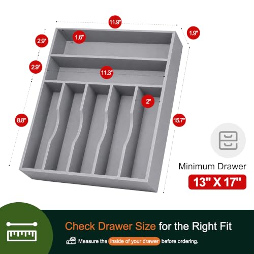 Kitchen Bamboo Silverware Organizer, Kitchen Drawer Organizer - Utensil Holder and Cutlery Tray with Grooved Drawer Dividers for Flatware 7 Slot, Grey - color: Grey, size: 7 Slots