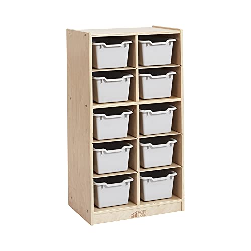 ECR4Kids 10 Cubby Mobile Tray Cabinet and 10 Scoop Front Bins, 5x2, Kids Furniture, Light Grey - color: Light Gray