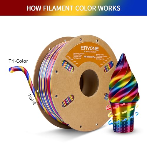 ERYONE Silk Twist Rainbow 3D Printer PLA Filament 1.75 +/-0.03mm, Shiny Multicolor Filament PLA 1KG(2.2LBS), Psychedelic (Red Yellow Blue) - color: Silk Twist Psychedelic, size: 1KG