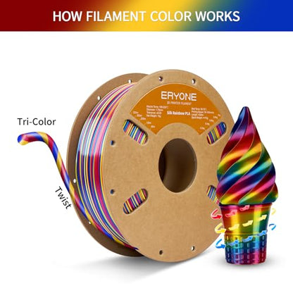 ERYONE Silk Twist Rainbow 3D Printer PLA Filament 1.75 +/-0.03mm, Shiny Multicolor Filament PLA 1KG(2.2LBS), Psychedelic (Red Yellow Blue) - color: Silk Twist Psychedelic, size: 1KG