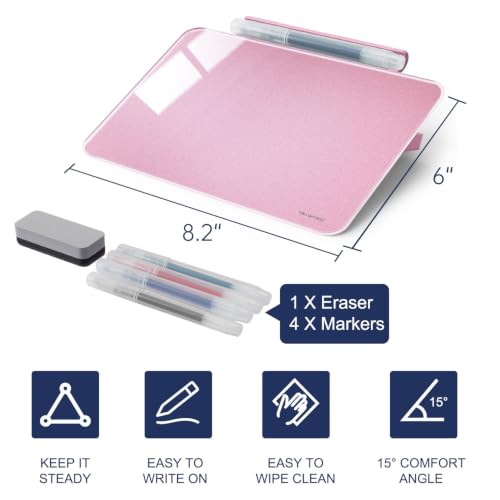 TSJ OFFICE Small Desktop Whiteboard - Glass Dry Erase Board 8 X 6 Inches Tabletop Easel Whiteboard with Stand, Desk Board Buddy for Artist, Teacher and Student - Pink ＆ Gold - color: 8 X 6 Inches - Pink ＆ Gold