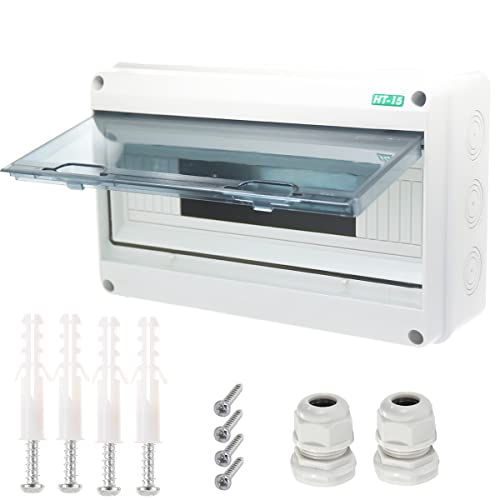 Breaker Box Distribution Protection Box, IP65 Clear Cover Electrical Box, ABS Power Supply Electronic Junction Box Din Rail Enclosure for Circuit Breaker on The Wall 15 Way - style: 15-Way