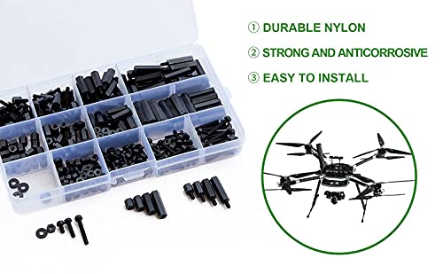 LitOrange 320PCS M2 Male Female Nylon Hex Spacer Standoff Screw Nut Assorted Assortment Kit (Black)
