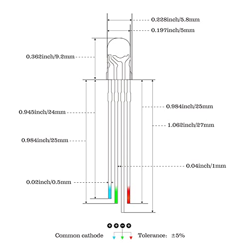 100PCS 5mm RGB LED Diodes, Common Anode, 4-Pin, Clear Lens - color: Rgb Common Anode 4 Pins, size: 5MM