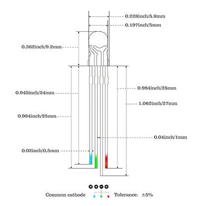100PCS 5mm RGB LED Diodes, Common Anode, 4-Pin, Clear Lens - color: Rgb Common Anode 4 Pins, size: 5MM