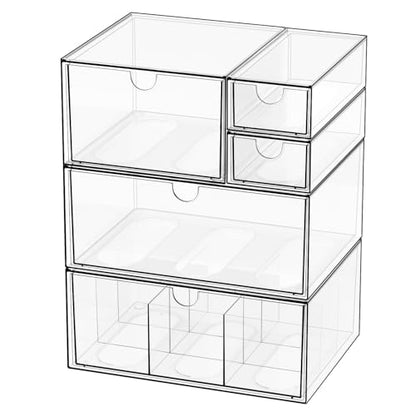 Clear 5-Drawer Stackable Desk Organizer Storage Set - size: 5 drawer clear