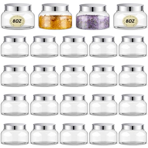 24 Pack Plastic Cosmetic Jars with Lids Label, 8 oz, Clear,Silver - color: Clear,Silver, size: 8 oz