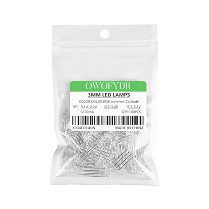 100PCS 3mm RGB LED Diodes, Common Cathode, 4-Pin Through-Hole - color: Rgb Common Cathode 4 Pins, size: 3MM