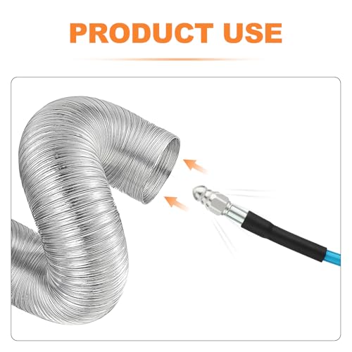 GASHER 50feet Home Dryer Vent Duct Cleaning Kit, 2 Jetter Nozzle, 1/4" NPT Ball Valve, 1/4" NPT Air Plug, 1/4"NPT Reducer Adapter - size: 50feet